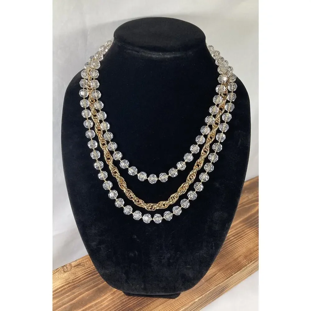 Vintage 1976 SARAH COVENTRY Golden Ice 3 Strand Necklace Lucite Bubble Beads